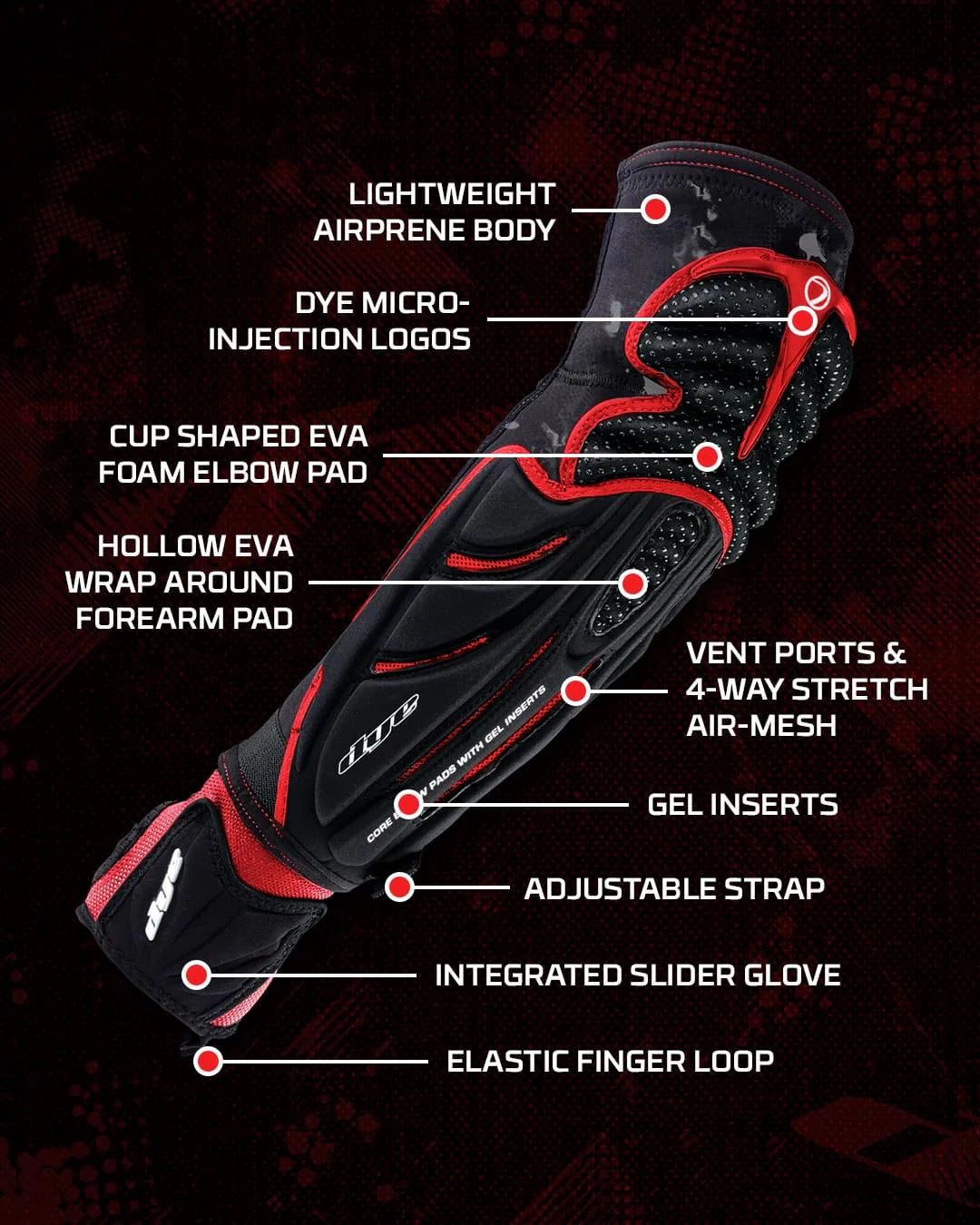 DYE Performance Elbow Pads - Dyecam Black Red