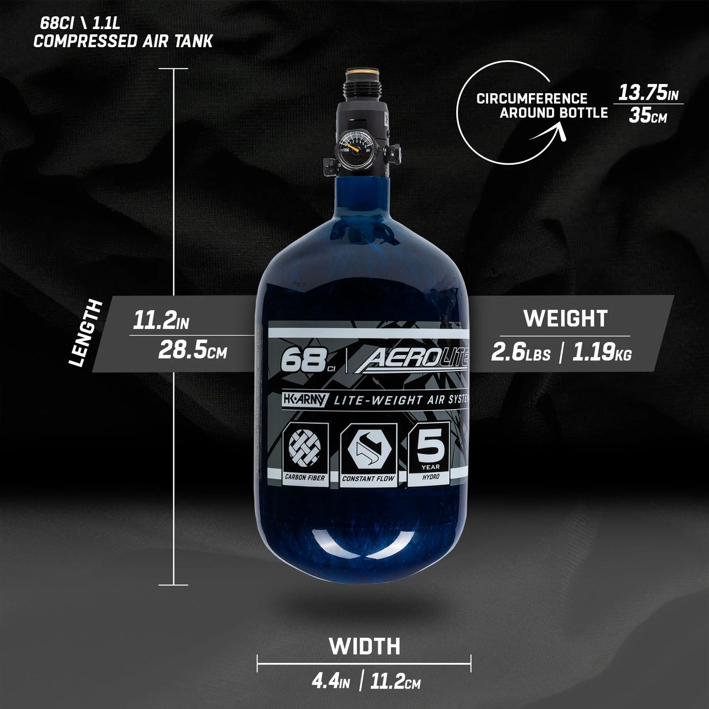 AeroLite Carbon Fiber Tank - 68ci / 4500psi - Blue