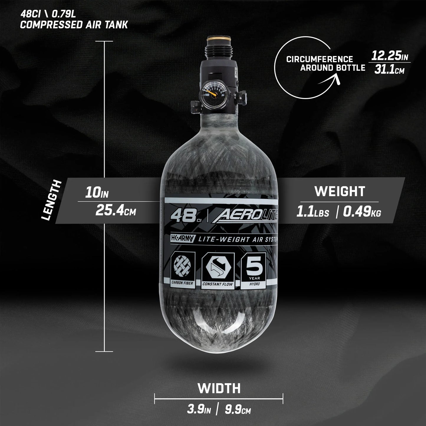 HK Army AeroLite Carbon Fiber Tank - 48ci / 4500psi - Clear