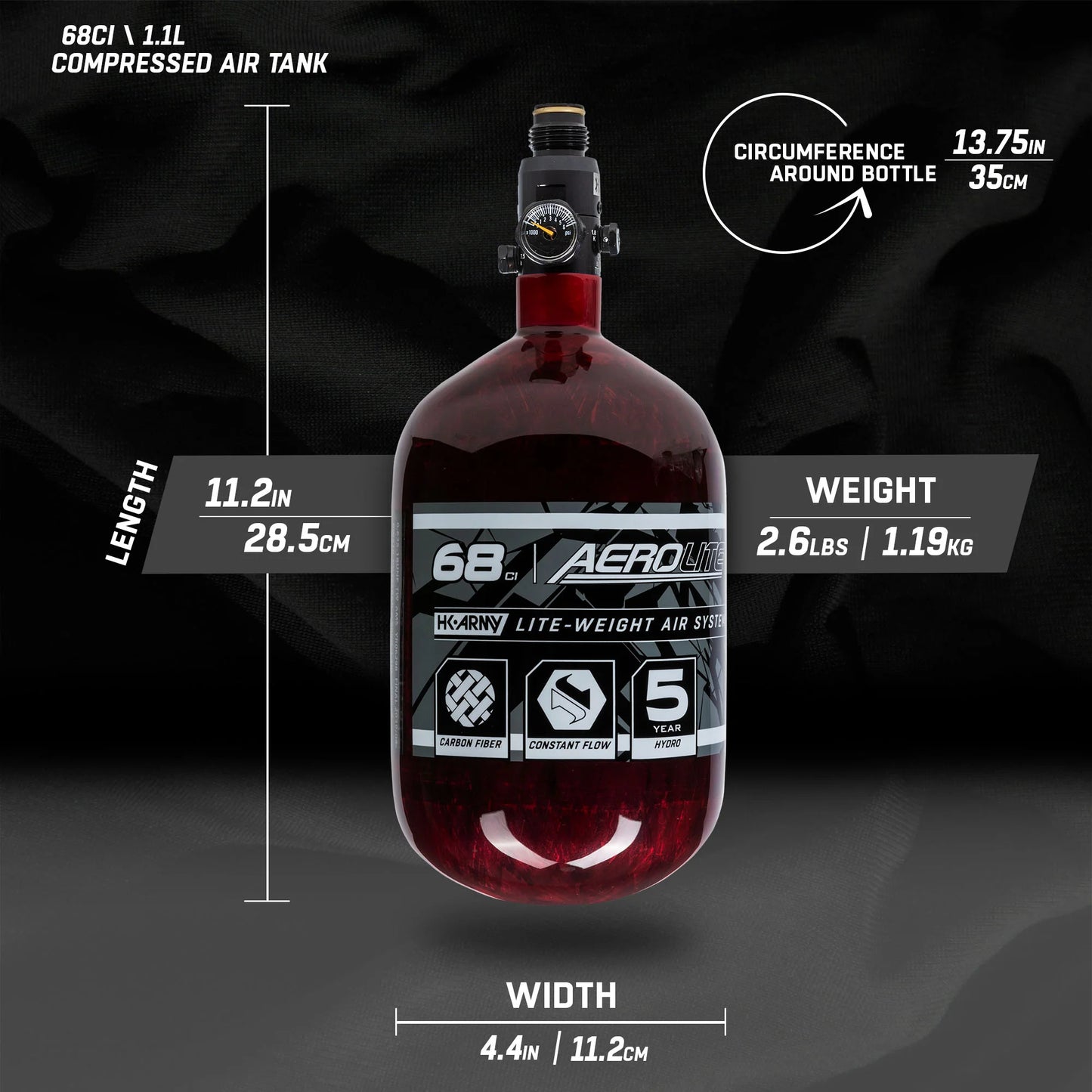 AeroLite Carbon Fiber Tank - 68ci / 4500psi - Red